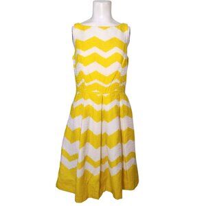 Just Taylor Chevron Fit & Flare Dress 6 Cotton Yellow Pockets Office Party